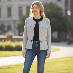 Carol Anderson by Invitation Grey Textured Zip-Off Hem Jacket Style 205 Size 6
